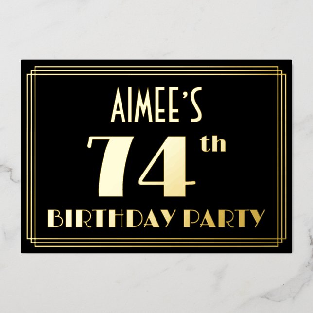 74th Birthday Party: Art Deco Look “74”, w/ Name (Front)