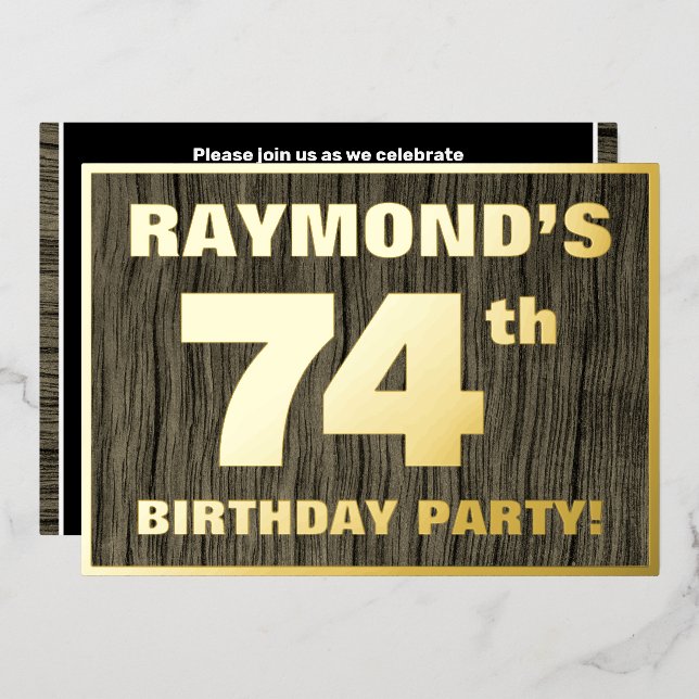 74th Birthday Party: Bold, Faux Wood Grain Pattern (Front/Back)