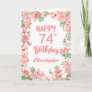74th Birthday Pink Peach Peonies Watercolor Floral Card