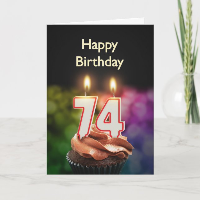 74th Birthday with cake and candles Card (Front)
