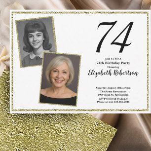 74th Custom Photo White and Gold Invitation