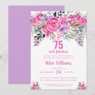 75 and fabulous pink 75th birthday invitation