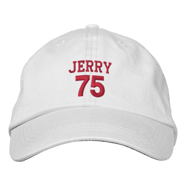 75 Birthday Custom Name Red Embroidery V16 Embroidered Hat (Front)