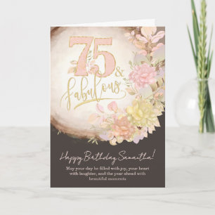 75 & Fabulous Floral Photo Personalized Birthday Card