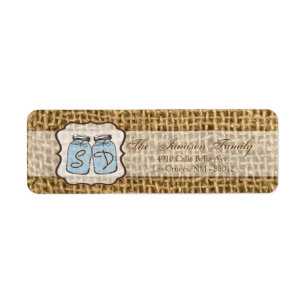 .75"x2.25" Adresse de retour Mason Jar Burlap Pays
