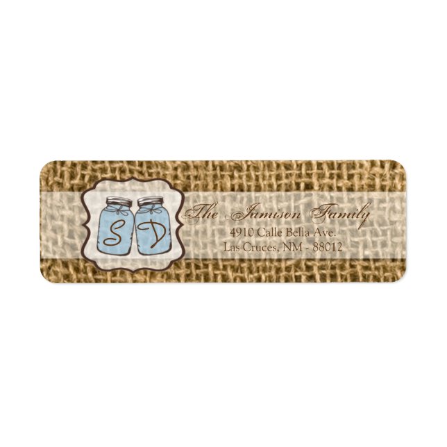 .75"x2.25" Adresse de retour Mason Jar Burlap Pays (Devant)