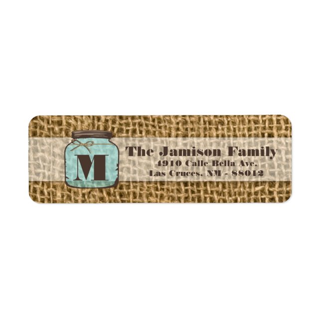.75"x2.25" Adresse de retour Mason Jar Burlap Pays (Devant)