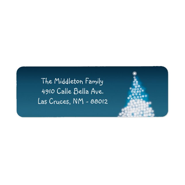 .75"x2.25" Blue White XMAS Tree Return Label (Front)