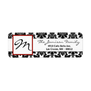 .75"x2.25" Return Address Label Black Red Damask