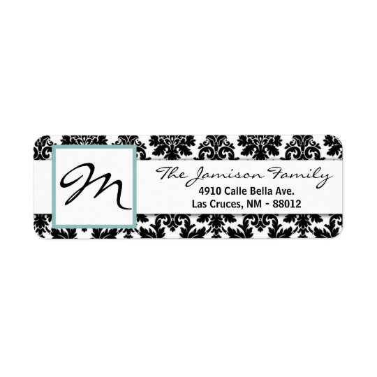 .75"x2.25" Return Address Label Black Tiffa Damask