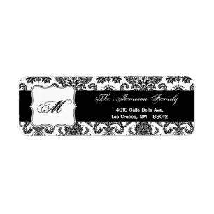 .75"x2.25" Return Address Label Black White Damask