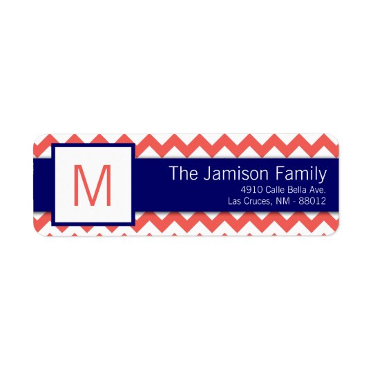 .75"x2.25" Return Address Label Coral Navy Blue