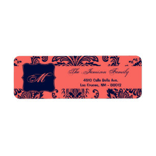 .75"x2.25" Return Address Label Navy Blue Damask