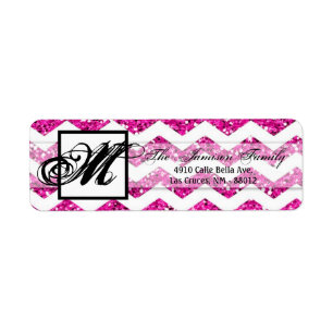 .75"x2.25" Return Address Label Pink Glitter Chevr