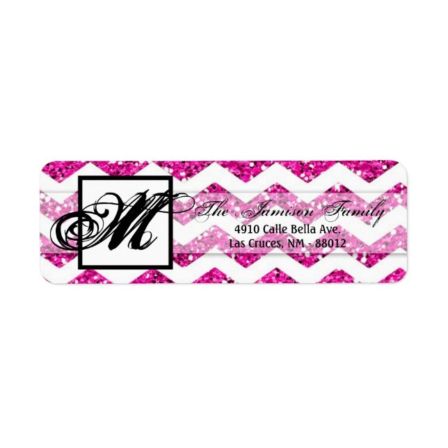 .75"x2.25" Return Address Label Pink Glitter Chevr (Front)