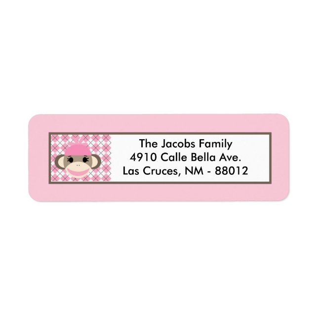 .75"x2.25" Return Address Label Pink Sock Monkey (Front)