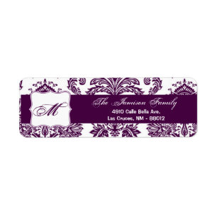.75"x2.25" Return Address Label Plum Purple Damask