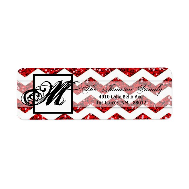 .75"x2.25" Return Address Label Red Glitter Chevr (Front)