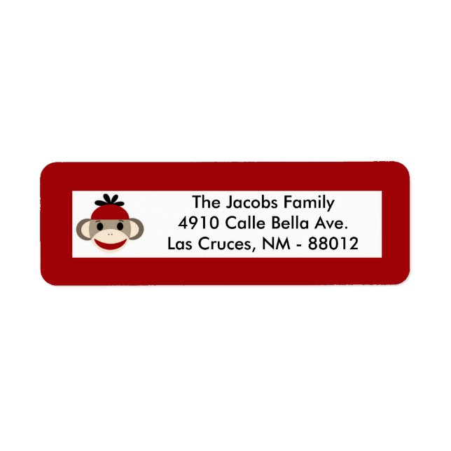 .75"x2.25" Return Address Label Red Sock Monkey (Front)