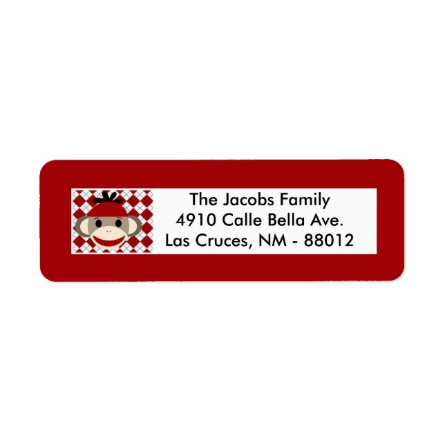 .75"x2.25" Return Address Label Red Sock Monkey (Front)
