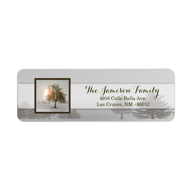 .75"x2.25" Return Address Label Winter Sunset Tree (Front)