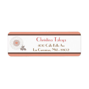 .75" x 2.25" Return Address Coral Pink Brown Flora