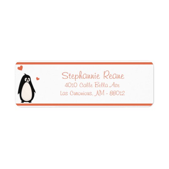 .75" x 2.25" Return Address Penguin Love/Hearts Return Address Label