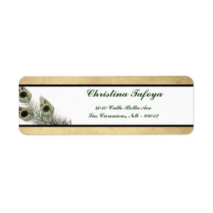 .75" x 2,25" vert vintage de paon d'adresse de