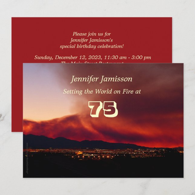 75 Years Old Birthday Party Setting World on Fire Invitation (Front/Back)