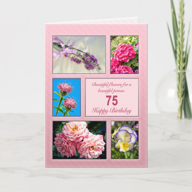 75e anniversaire, belle carte de fleurs (Devant)