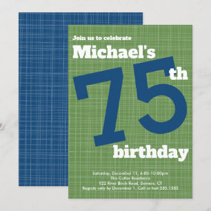75e anniversaire Invitation Bleue avec Accent Vert