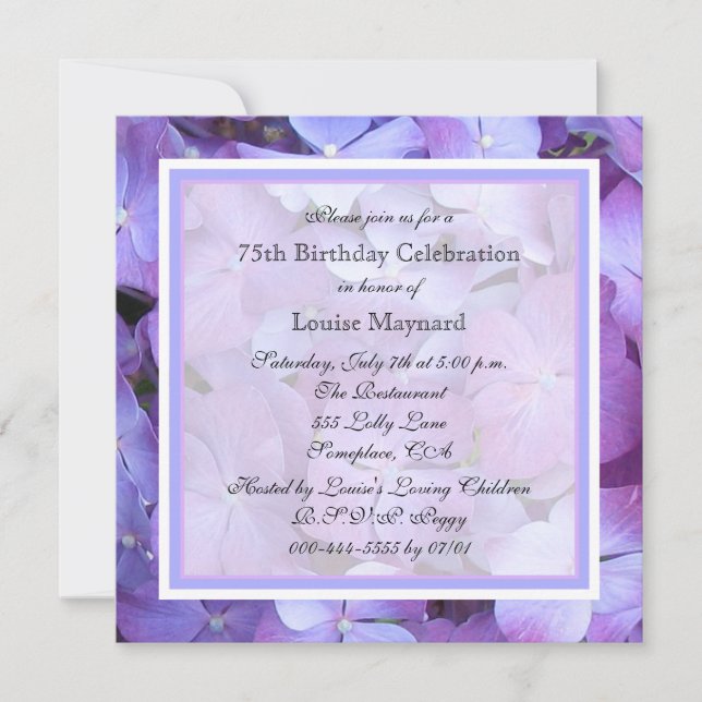 75e Anniversaire Invitation de fête Purple Hydrang (Devant)