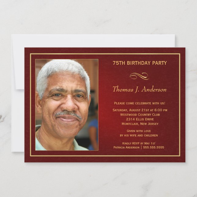 75e anniversaire Invitations - Ajouter votre photo (Devant)