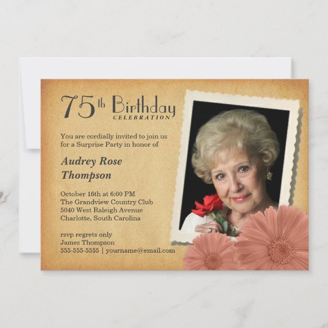 75e anniversaire Invitations de photos de la fête  (Devant)