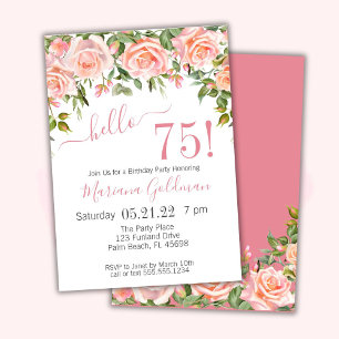 75e anniversaire Invitations Pink Floral Modern Pa