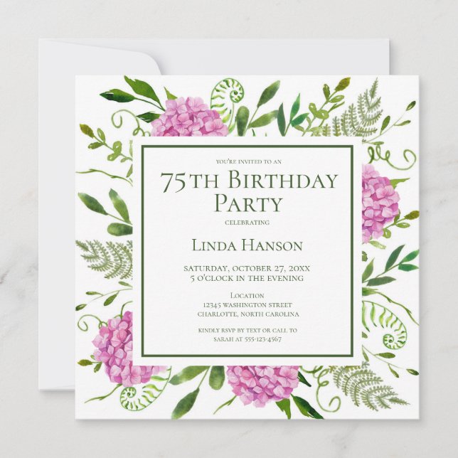 75e anniversaire Pink Hydrangeas demande de carte (Devant)