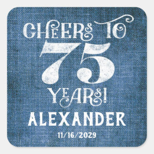 75e anniversaire Stickers Merci de lin bleu Favor
