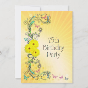 75e fête d'anniversaire Invitation à la fleur jaun