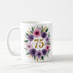75ème Anniversaire Mug - Couronne florale avec num