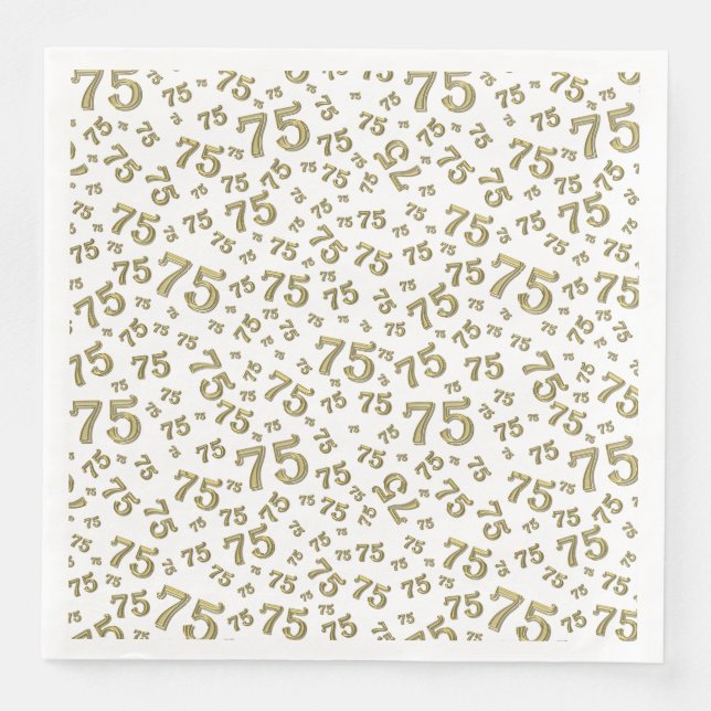 75th Age Random Number Pattern Gold/White Napkin (Front)