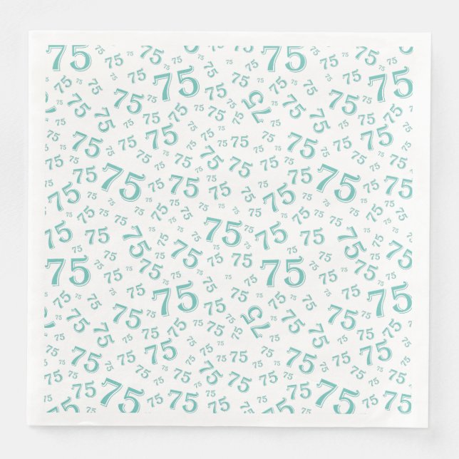 75th Age Random Number Pattern Teal/White Napkin (Front)
