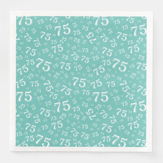 75th Age Random Number Pattern Teal/White Napkin (Front)