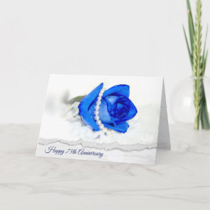 75th Anniversary Blue Rose and Pearls Card