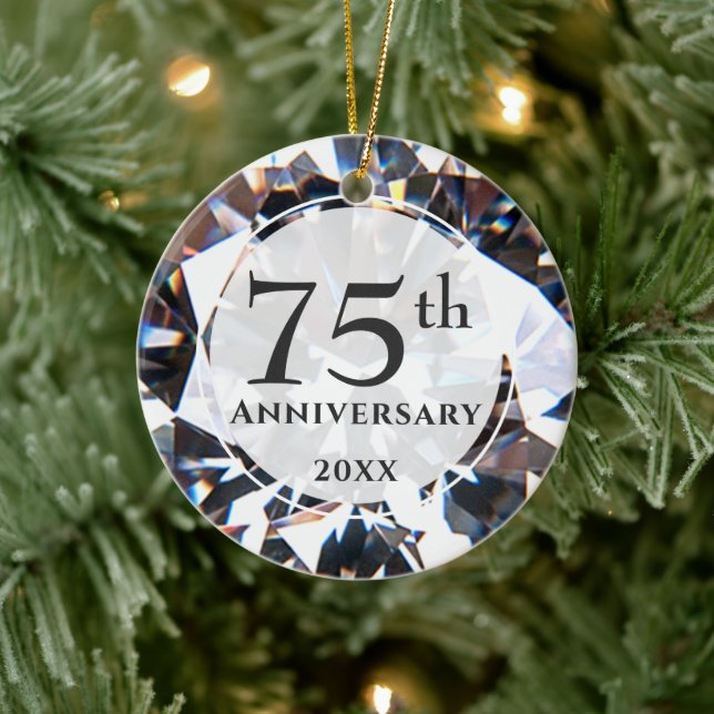 75th Anniversary Diamond Photo Personalized Ceramic Ornament (Tree)