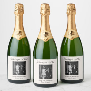 75th Anniversary Gift Personalized Wedding Photo Sparkling Wine Label