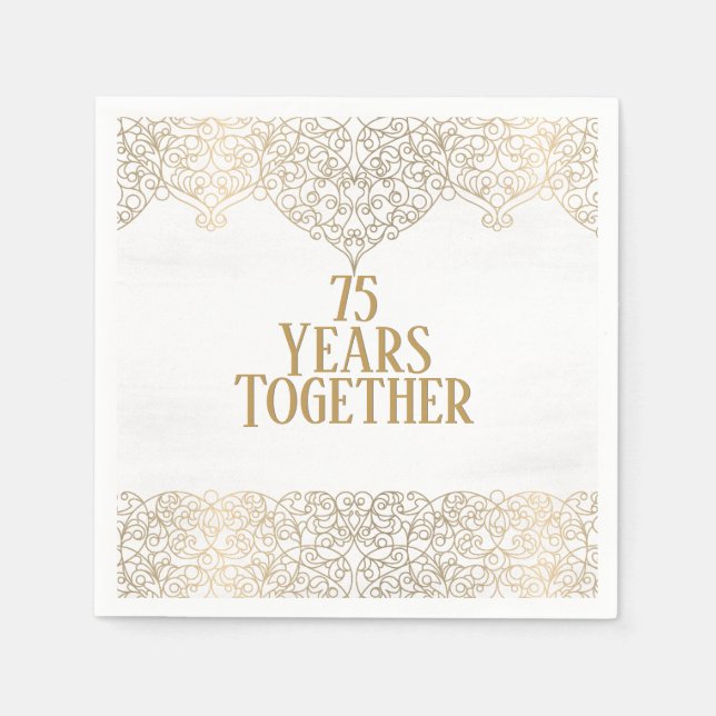 75th Anniversary Gold Lace On White Napkins (Front)
