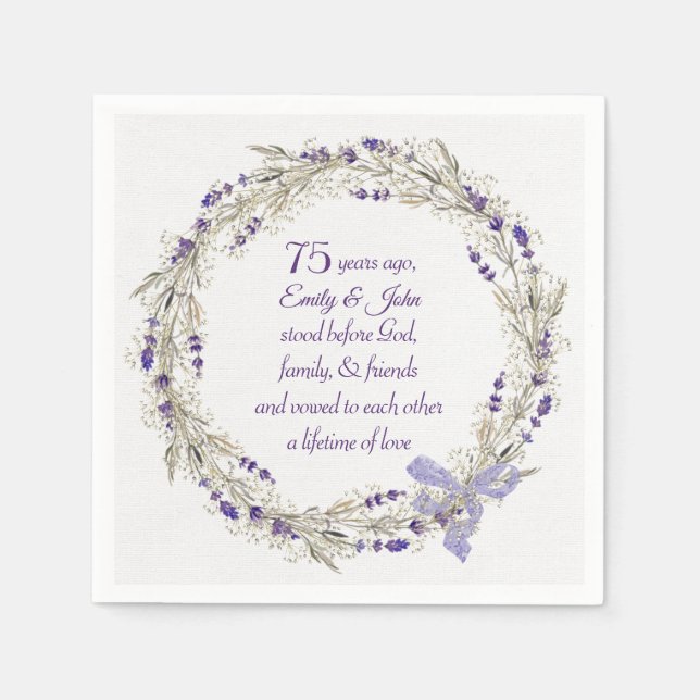 75th Anniversary Lavender Wreath Napkin (Front)
