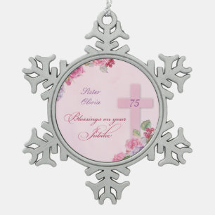 75th Anniversary of Religious Life Catholic Nun Snowflake Pewter Christmas Ornament