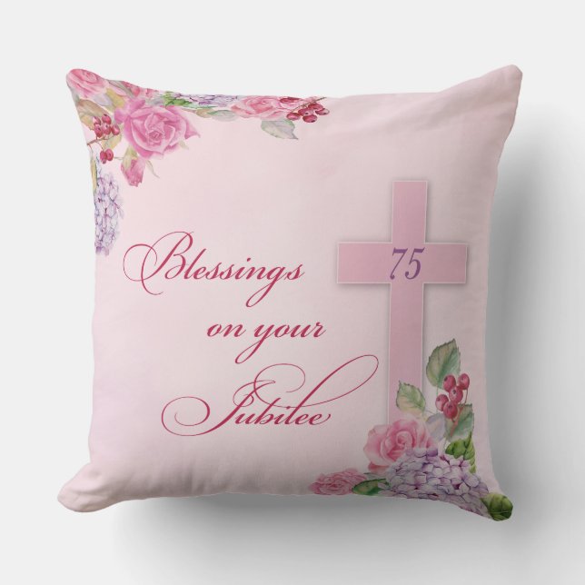 75th Anniversary of Religious Life Catholic Nun Throw Pillow (Front)