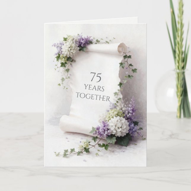 75th Anniversary Scroll with Floral Border  Card (Front)